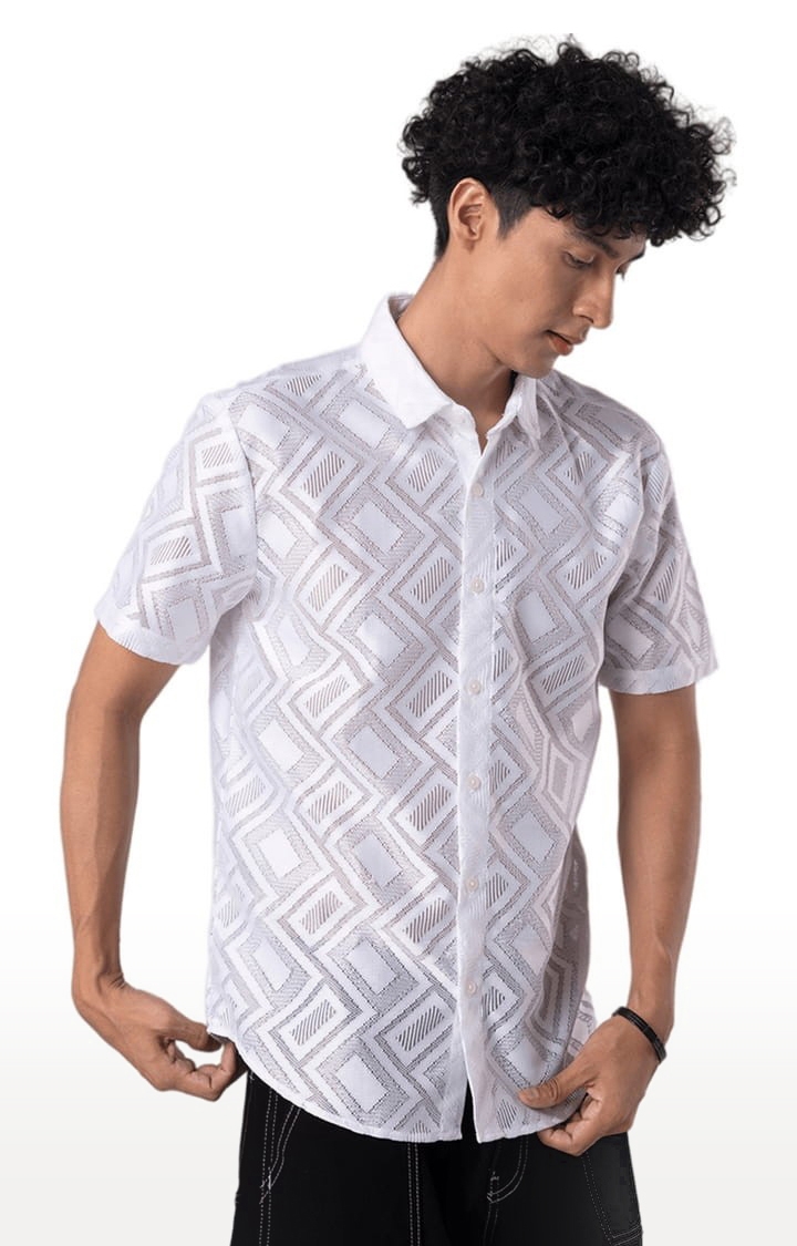 Men's Hawaiian Hakoba Rectangle White Shirt