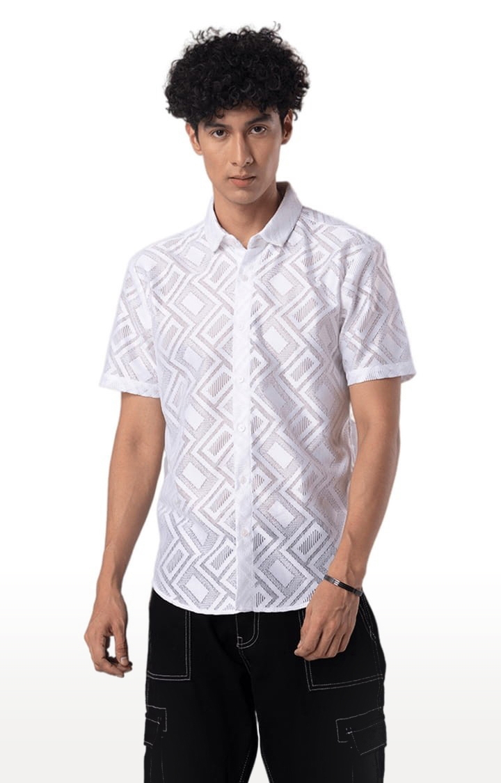 Men's Hawaiian Hakoba Rectangle White Shirt