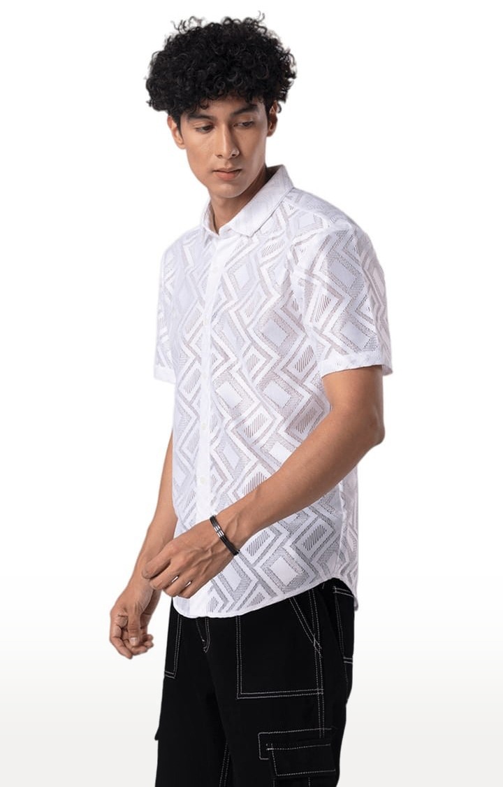 Men's Hawaiian Hakoba Rectangle White Shirt