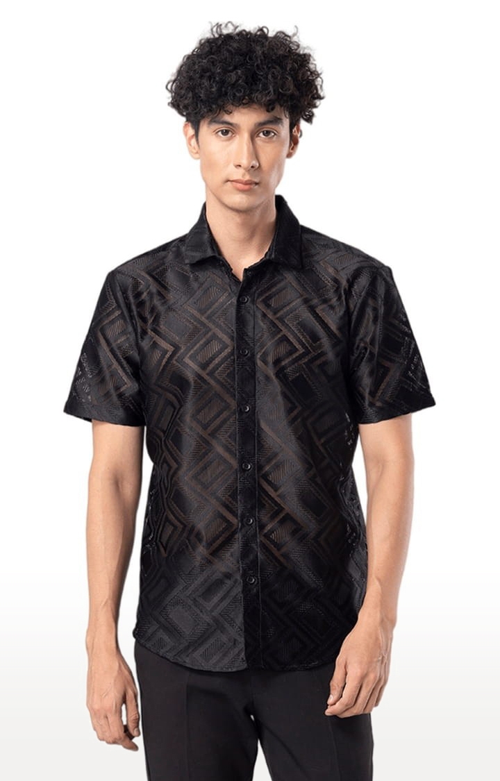 SNITCH | Men's Hawaiian Hakoba Rectangle Black Shirt