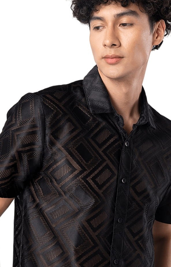 Men's Hawaiian Hakoba Rectangle Black Shirt