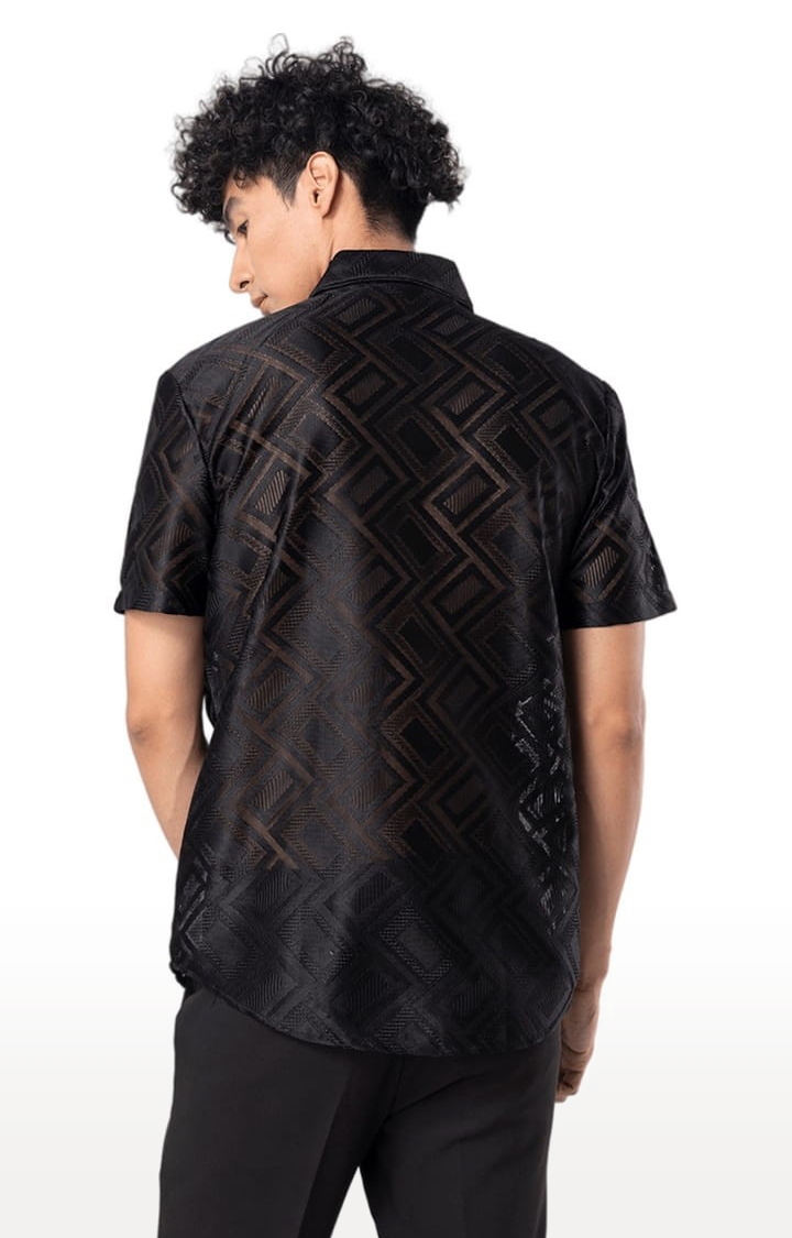 Men's Hawaiian Hakoba Rectangle Black Shirt