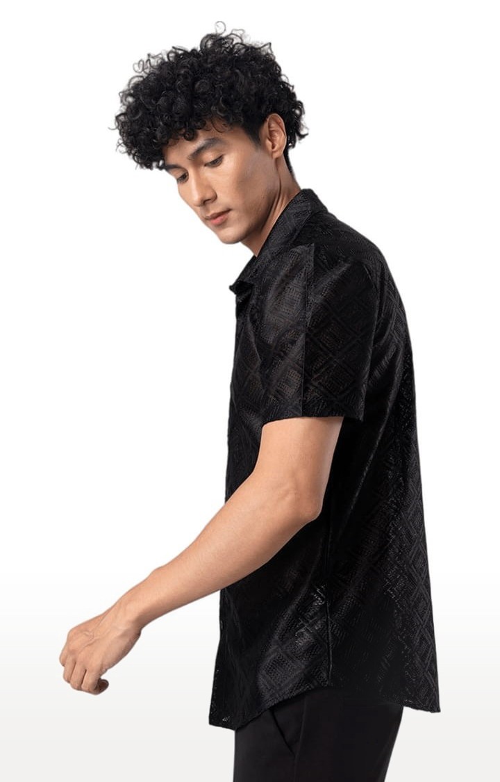 Men's Hawaiian Hakoba Square Black Shirt