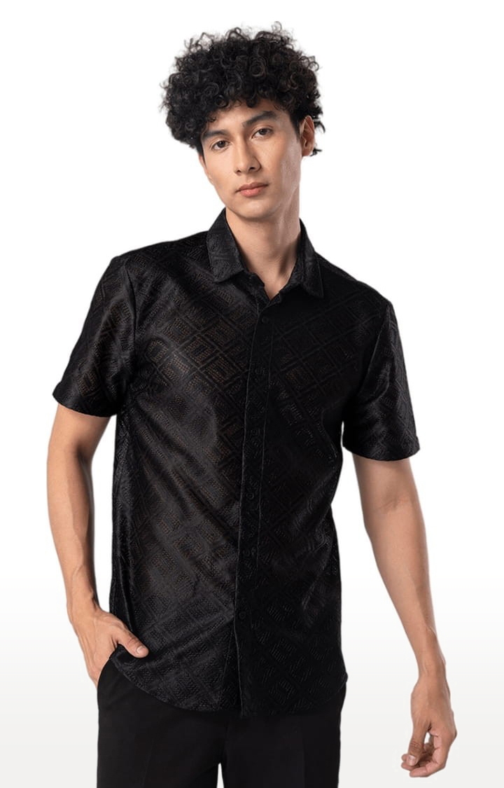 Men's Hawaiian Hakoba Square Black Shirt