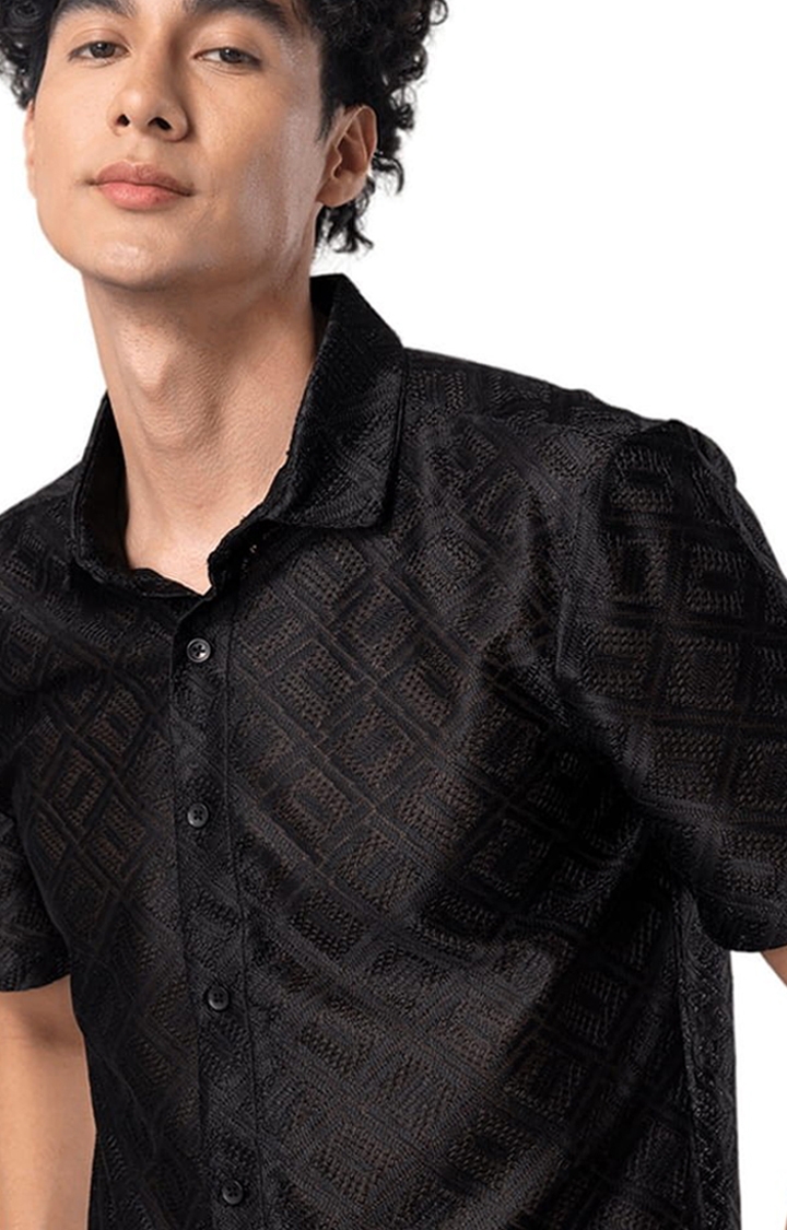 Men's Hawaiian Hakoba Square Black Shirt