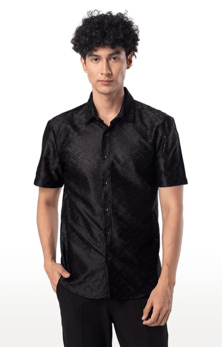 SNITCH | Men's Hawaiian Hakoba Square Black Shirt