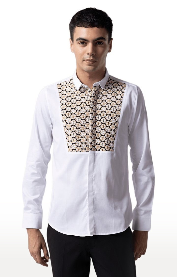 SNITCH | Men's White Cotton Printed Casual Shirt