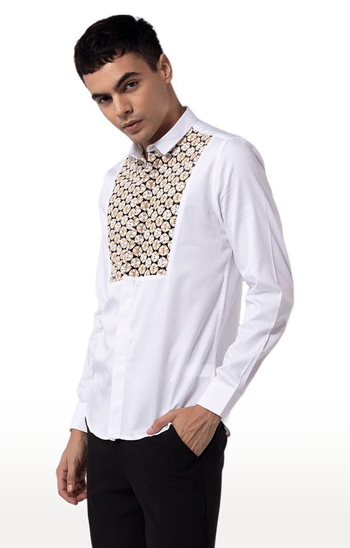 Men's White Cotton Printed Casual Shirt