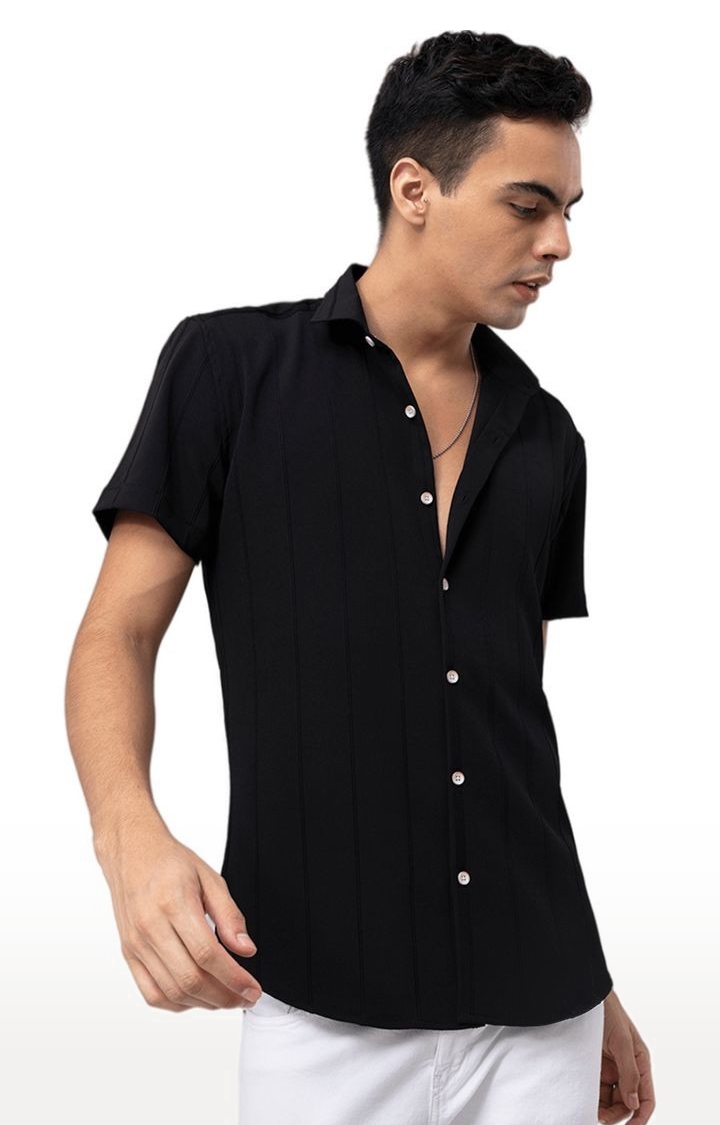 SNITCH | Men's Black Cotton Solid Casual Shirt 0