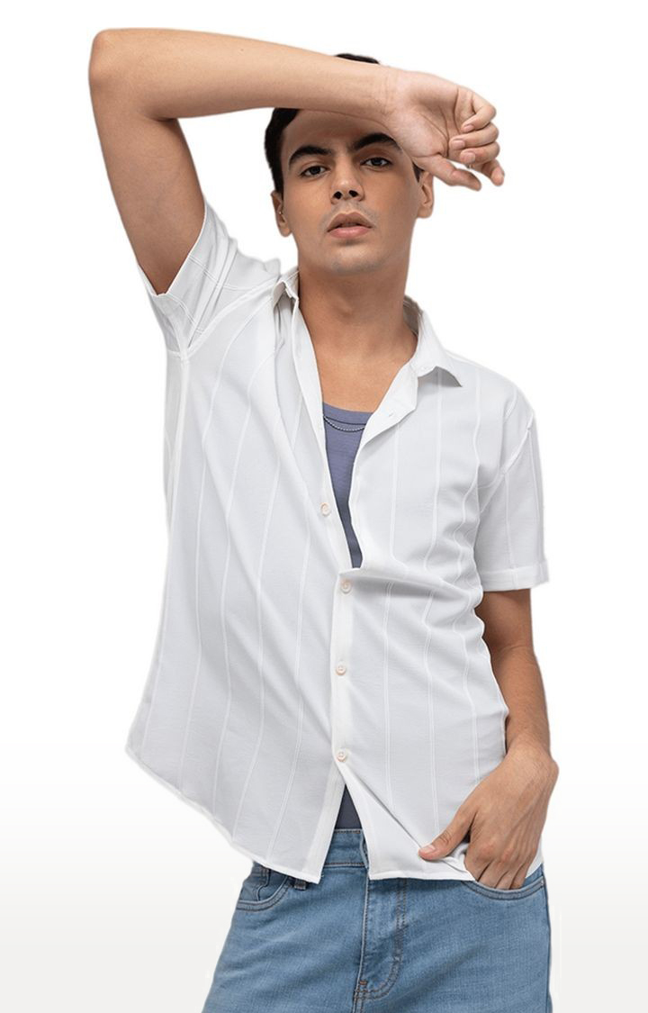 Men's White Cotton Striped Casual Shirt