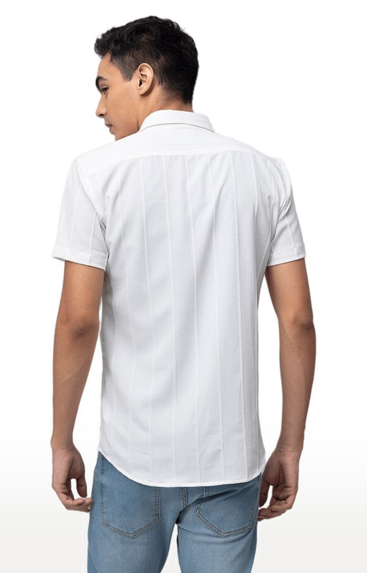 Men's White Cotton Striped Casual Shirt