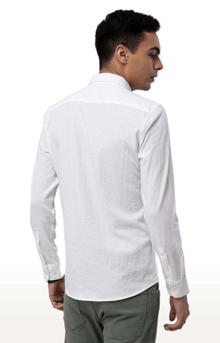 Men's White Cotton Solid Casual Shirt