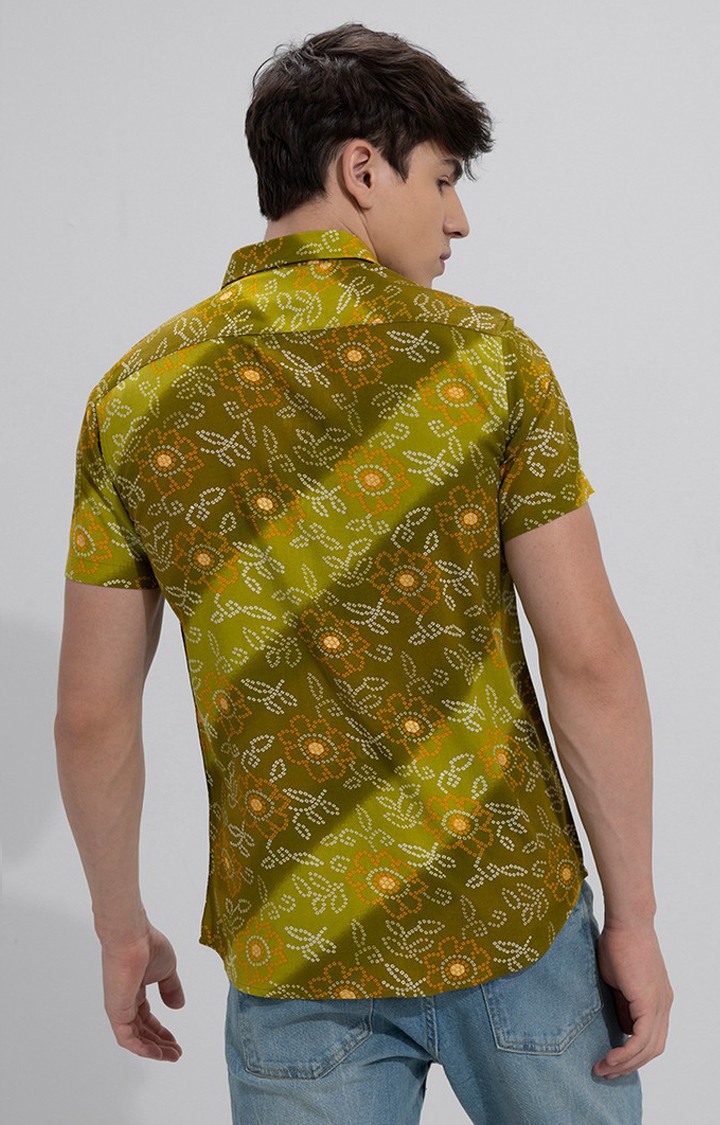 Men's Green Rayon Printed Casual Shirt