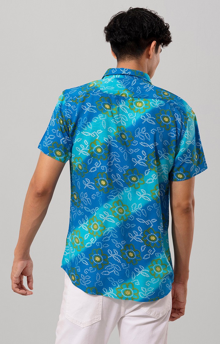 SNITCH | Men's Blue Rayon Printed Casual Shirt 3