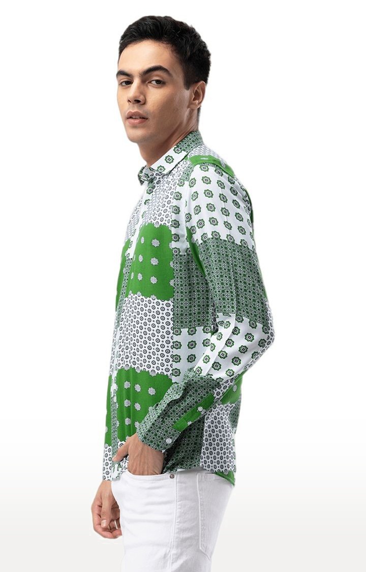 Men's Green Rayon Printed Casual Shirt