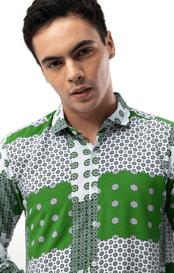 Men's Green Rayon Printed Casual Shirt