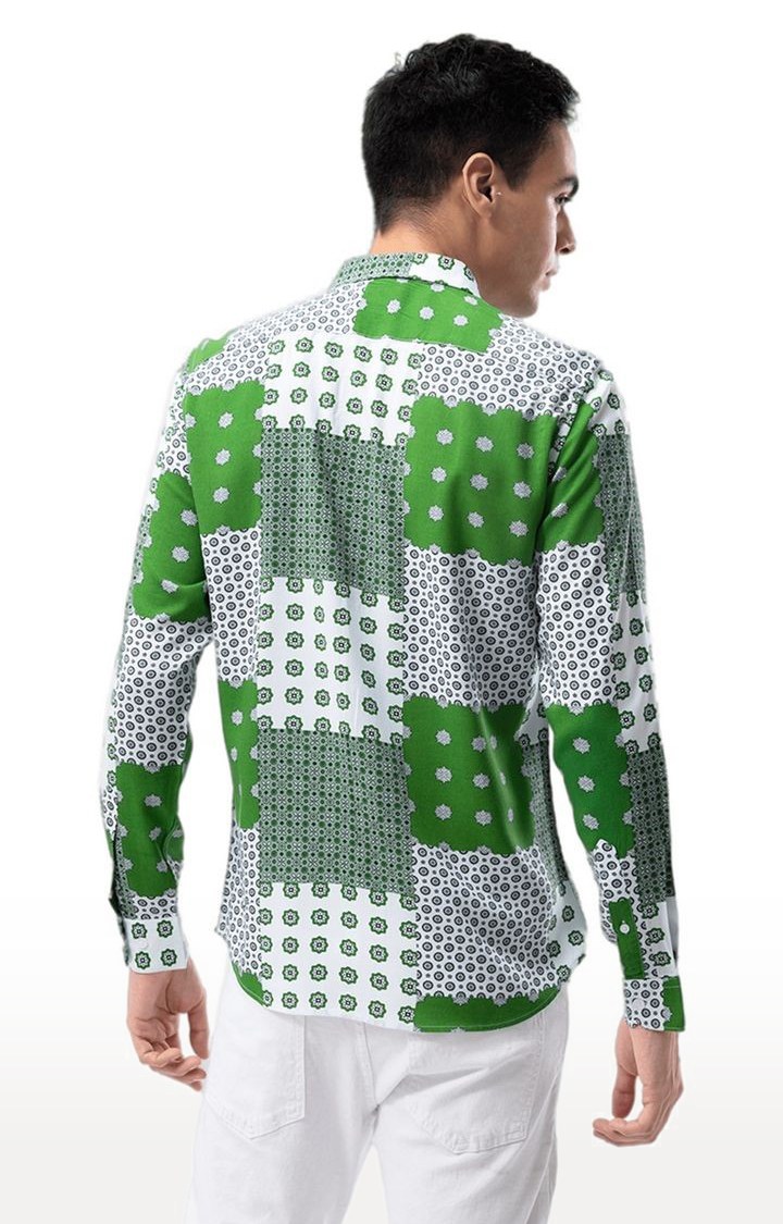 Men's Green Rayon Printed Casual Shirt