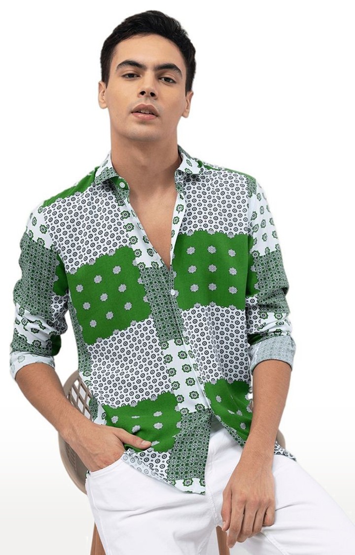 Men's Green Rayon Printed Casual Shirt