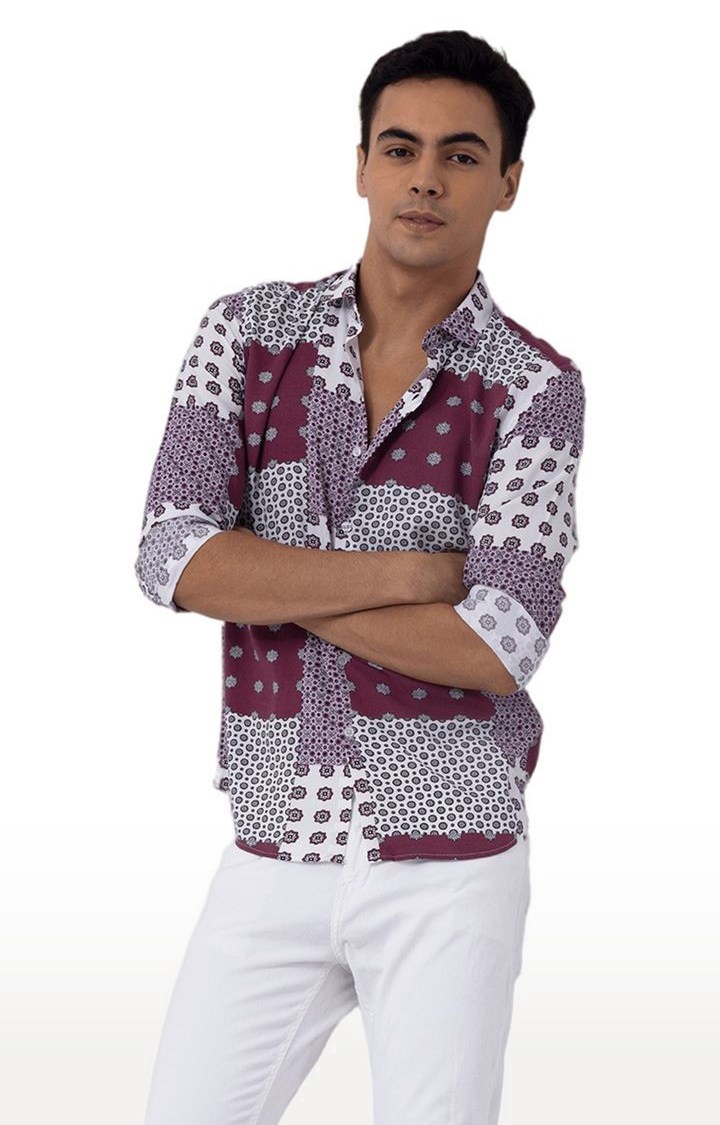 Men's Purple Rayon Printed Casual Shirt