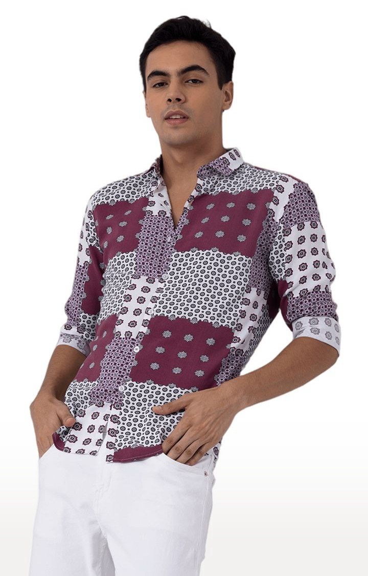 Men's Purple Rayon Printed Casual Shirt