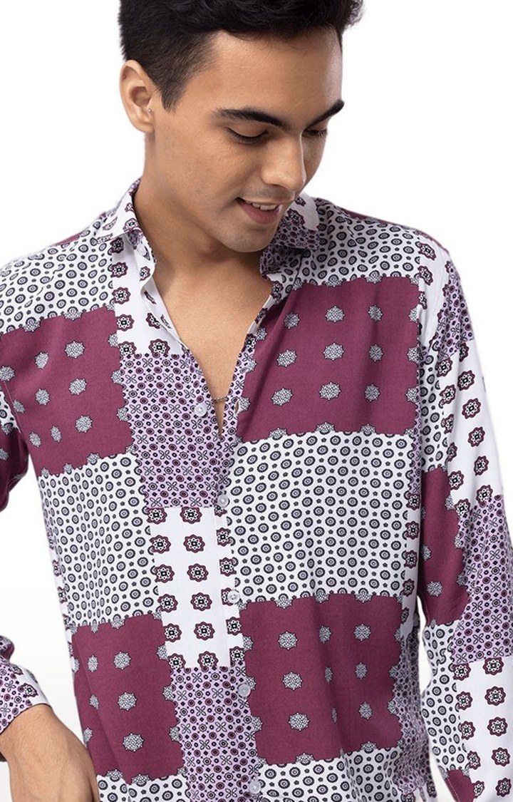 Men's Purple Rayon Printed Casual Shirt