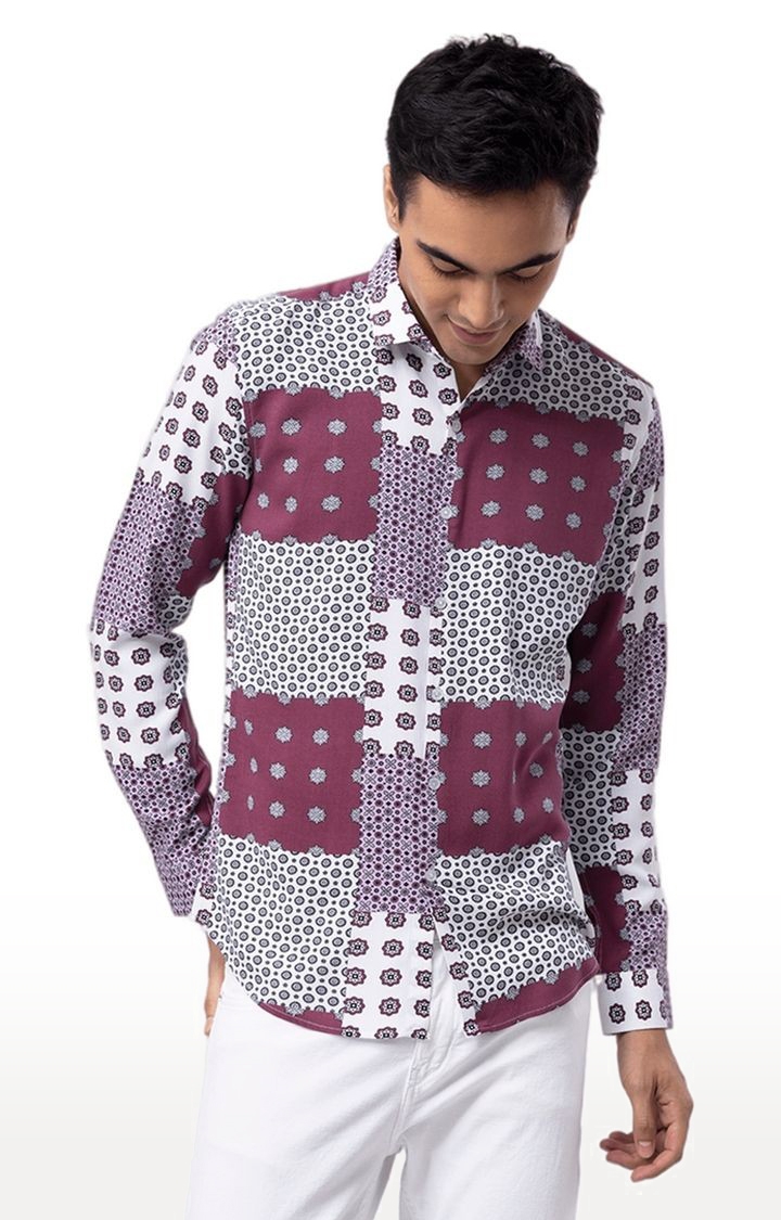Men's Purple Rayon Printed Casual Shirt
