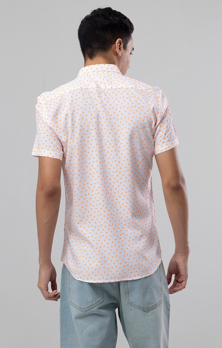 Men's Orange and White Rayon Polka Dot Casual Shirt