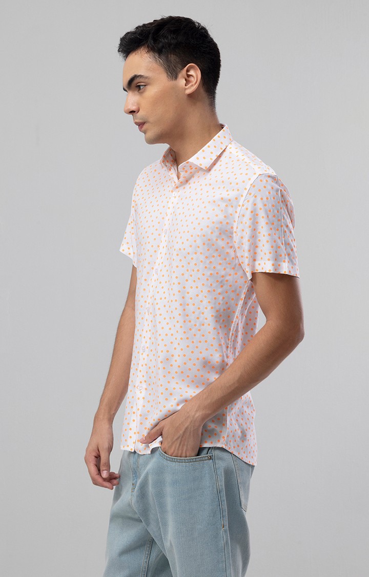 Men's Orange and White Rayon Polka Dot Casual Shirt