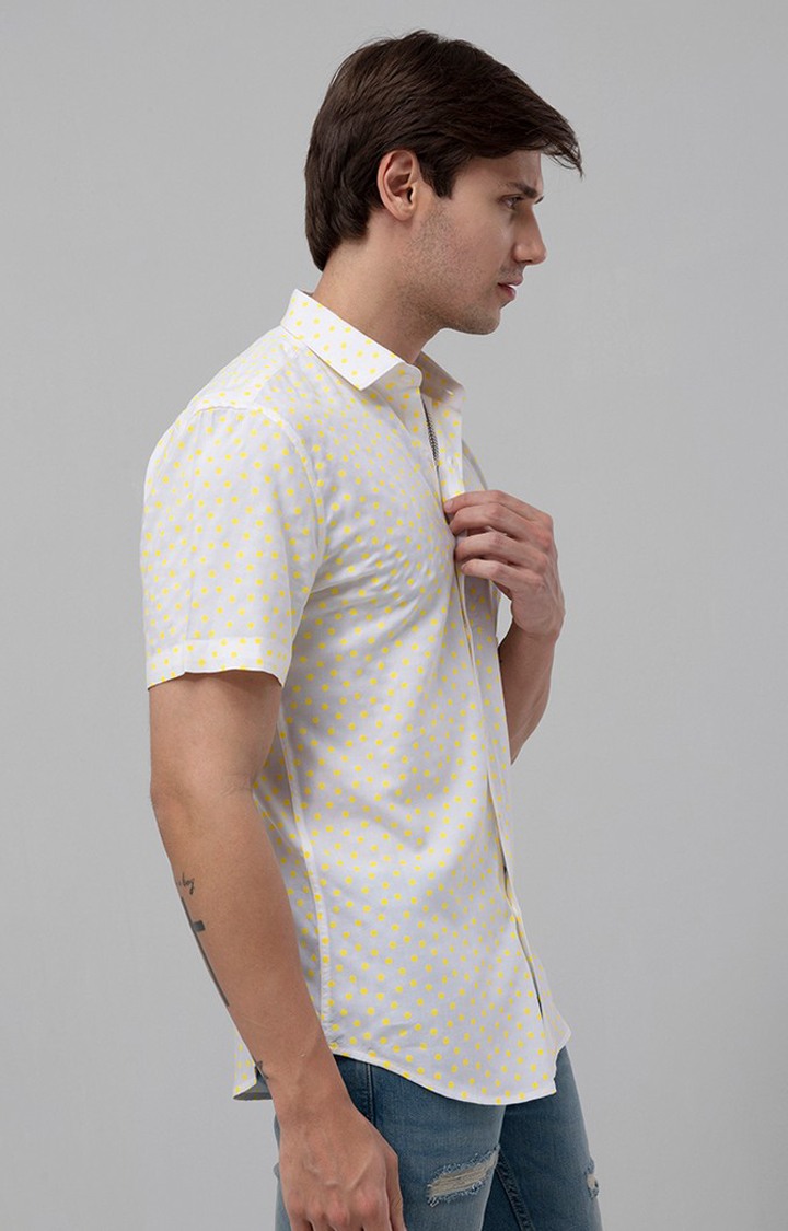 Men's Yellow Rayon Polka Dot Casual Shirt