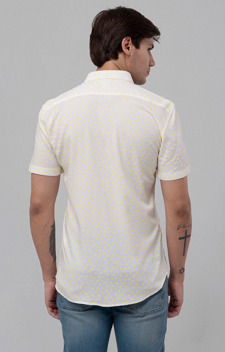 Men's Yellow Rayon Polka Dot Casual Shirt