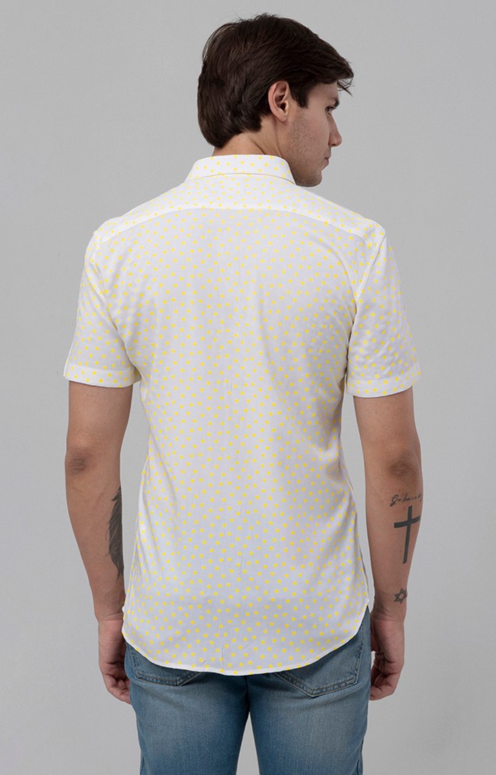 Men's Yellow Rayon Polka Dot Casual Shirt