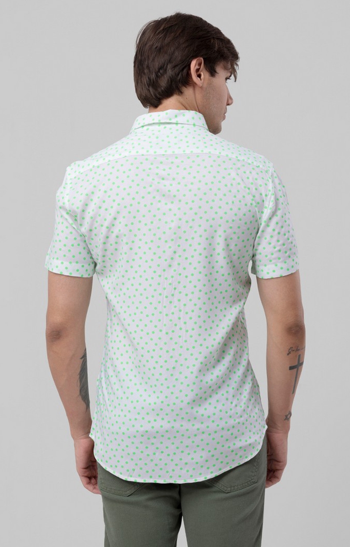 Men's Green and White Rayon Polka Dot Casual Shirt