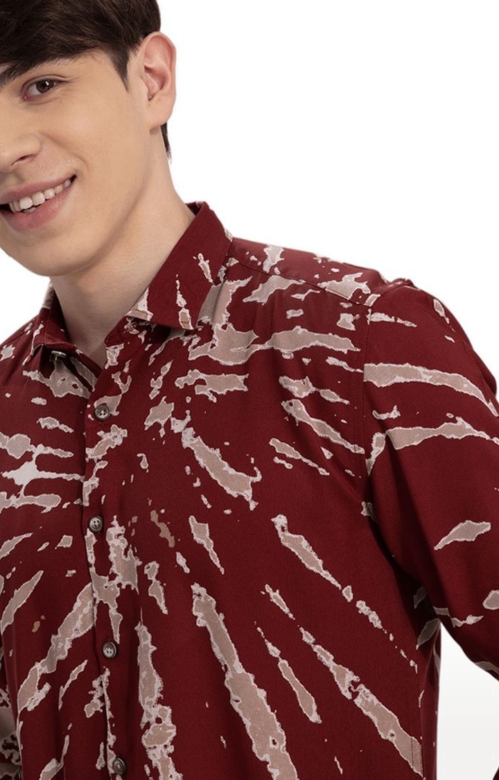 Men's Red Rayon Printed Casual Shirt
