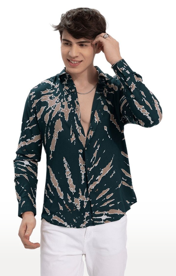 Men's Green Rayon Printed Casual Shirt