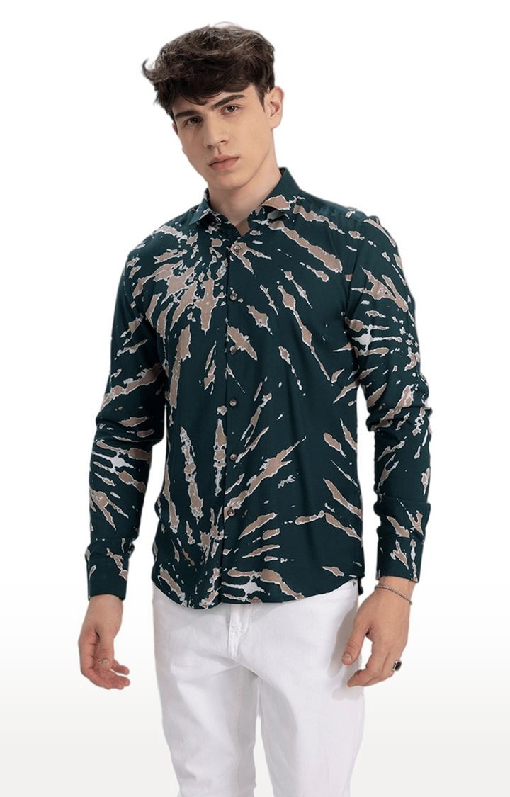 SNITCH | Men's Green Rayon Printed Casual Shirt