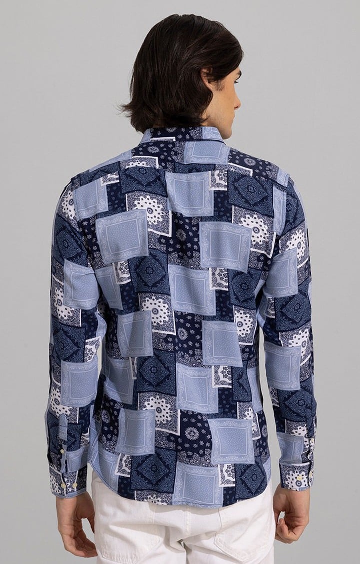 Men's Blue Rayon Printed Casual Shirt