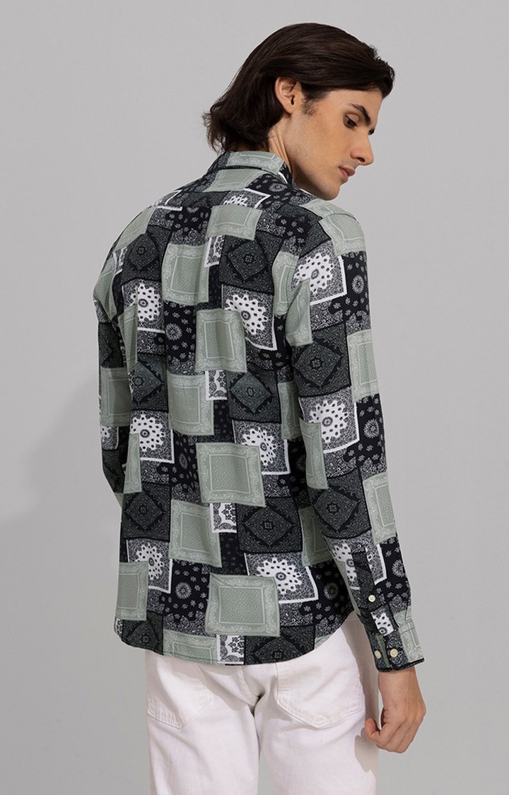 Men's Green and Black Rayon Printed Casual Shirt