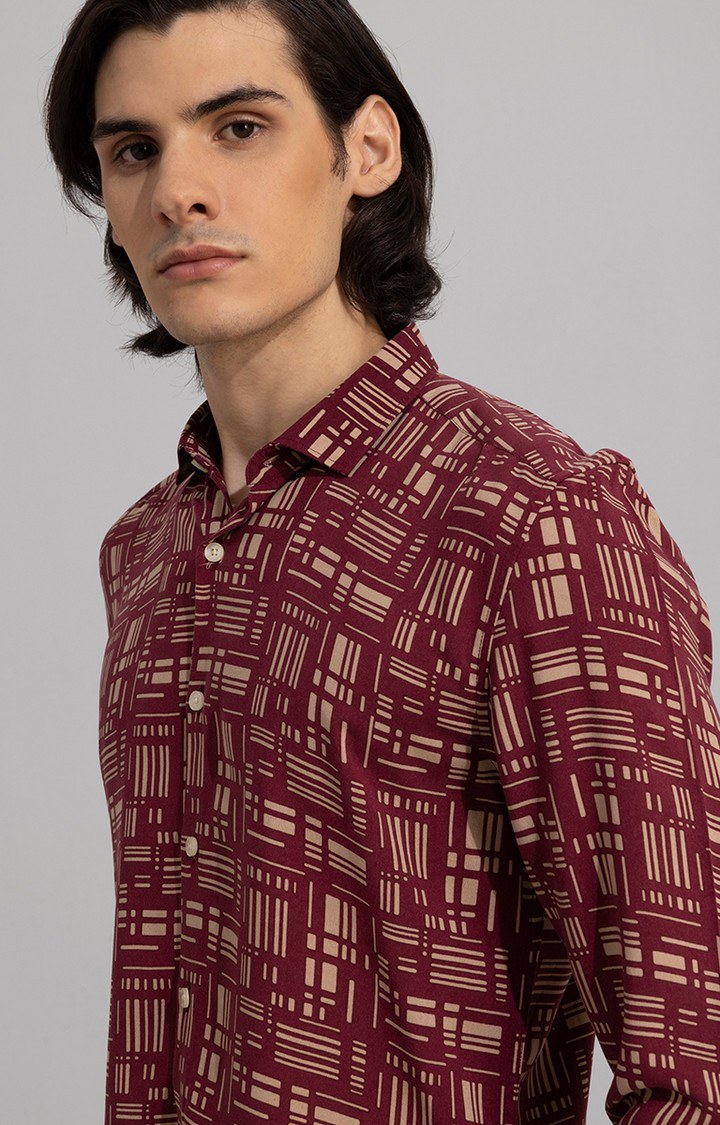 Men's Red Rayon Printed Casual Shirt
