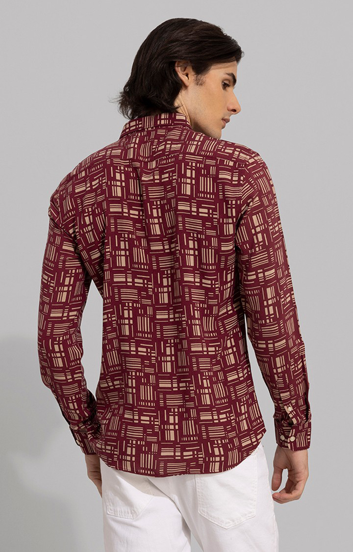 Men's Red Rayon Printed Casual Shirt