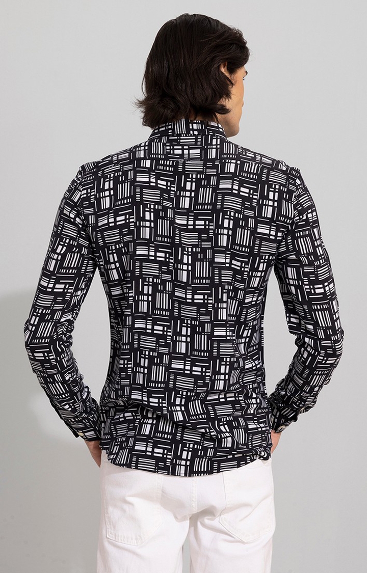 SNITCH | Men's Black and White Rayon Printed Casual Shirt 3
