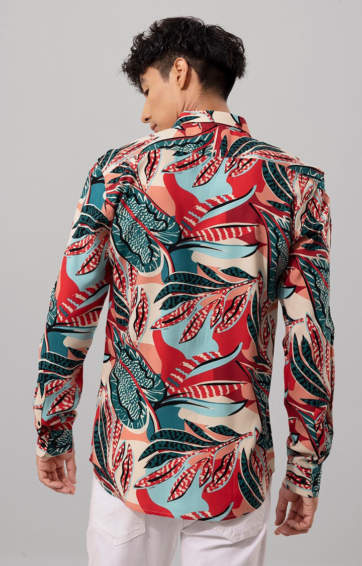 SNITCH | Men's Red Rayon Printed Casual Shirt 3