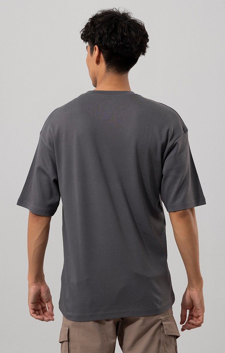 Men's Grey Cotton Graphic Printed Oversized T-Shirt