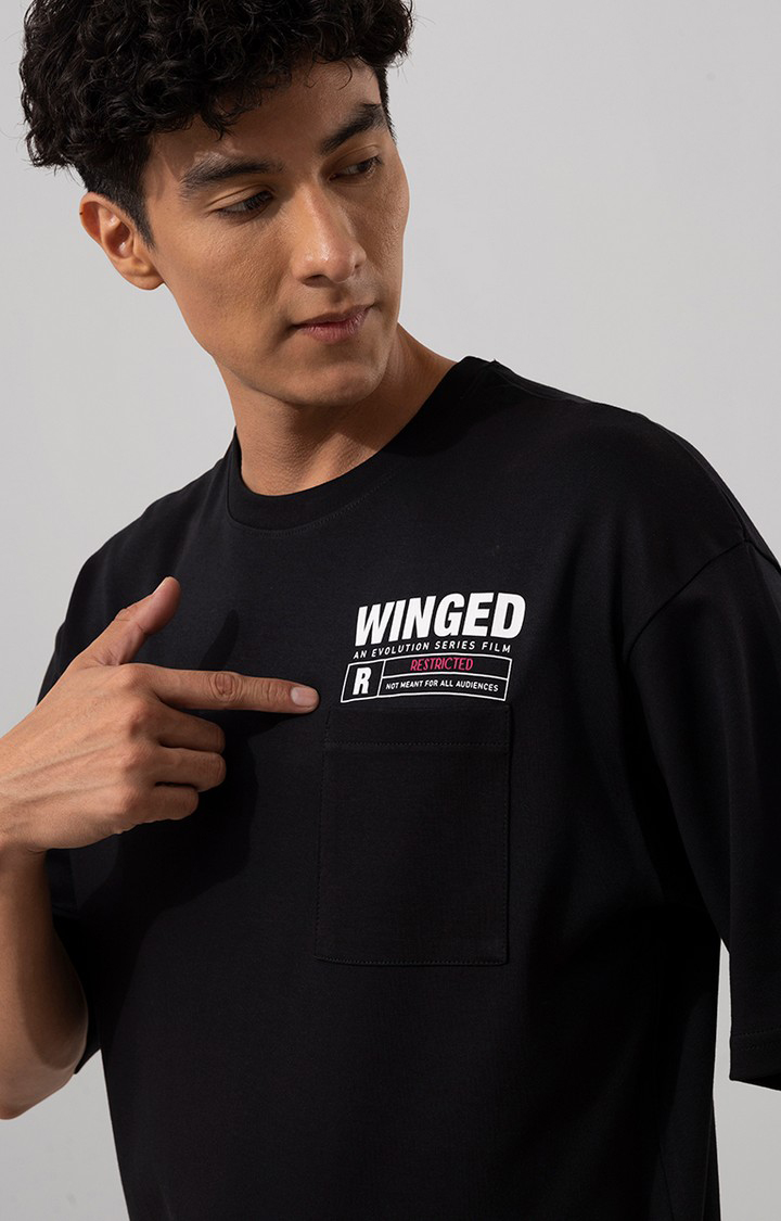 Men's Black Cotton Graphic Printed Oversized T-Shirt