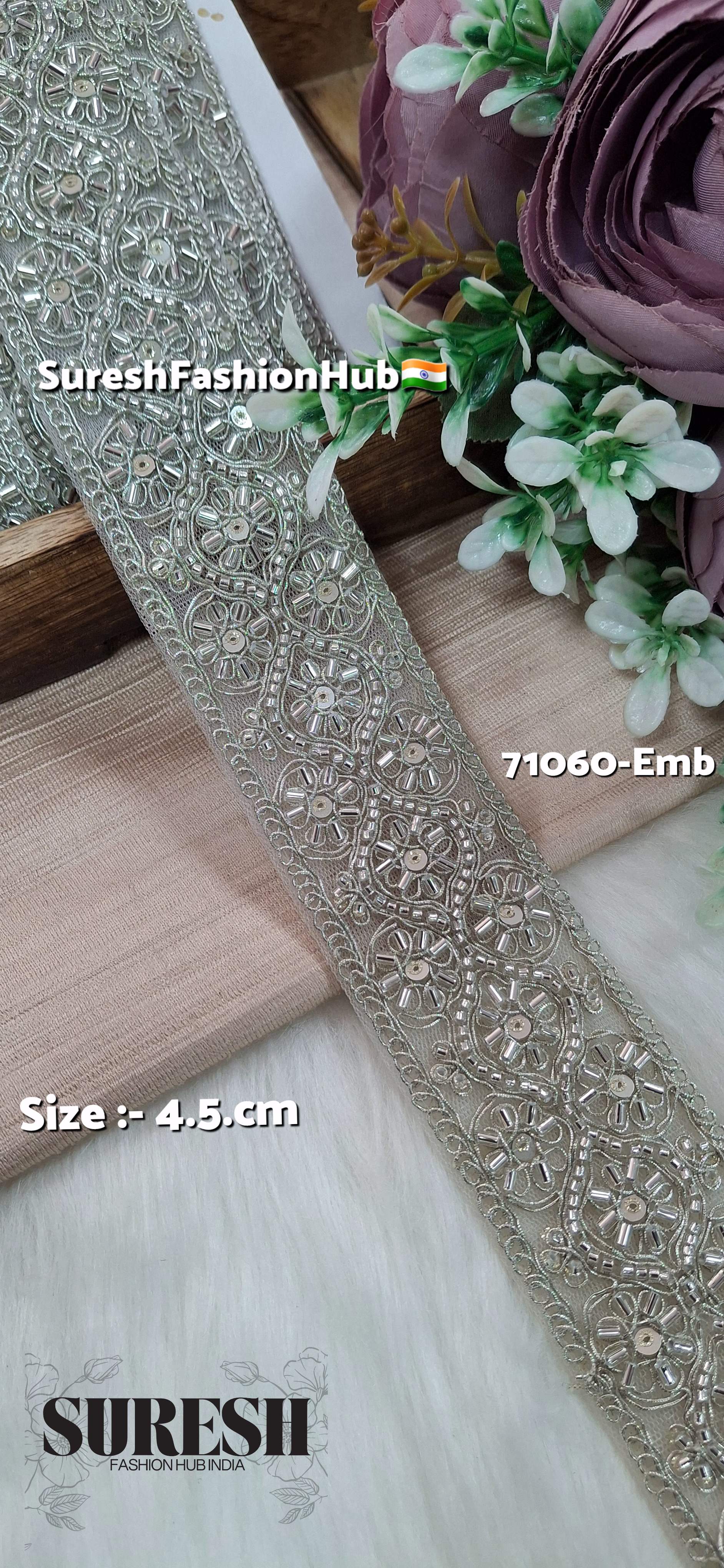 Water Silver Floral Embroidery Lace