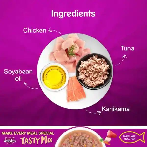 Whiskas Tasty Mix Tuna Kanikama Carrot In Gravy Wet Cat Food - 70g