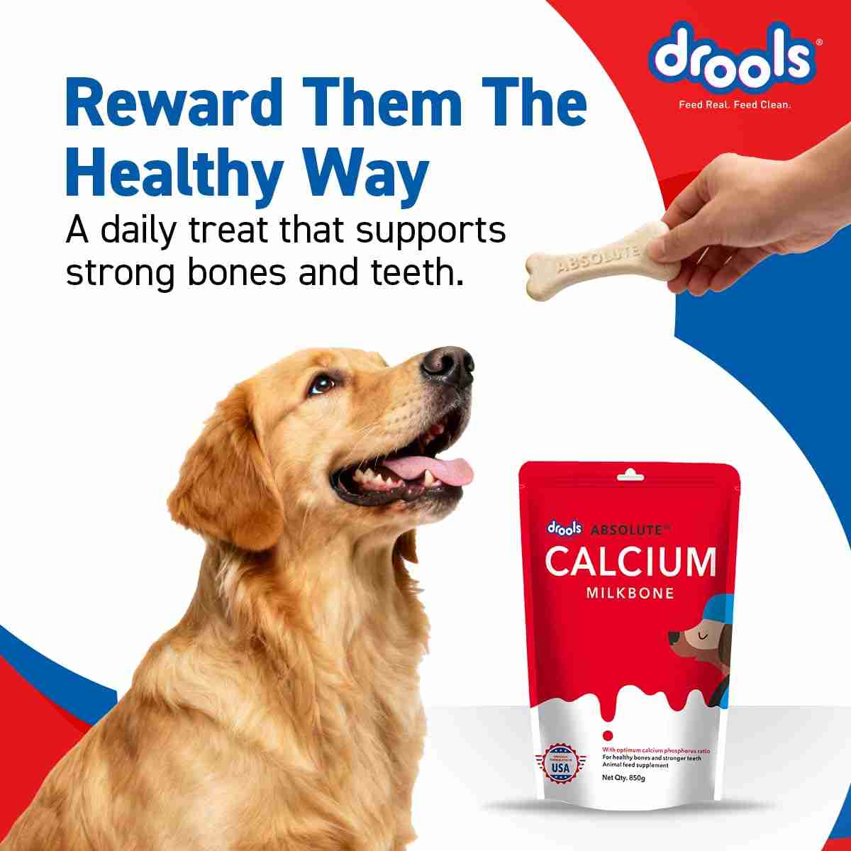 Drools Absolute Calcium Milk Bone Pouch for Puppies & Adult Dogs, 190g