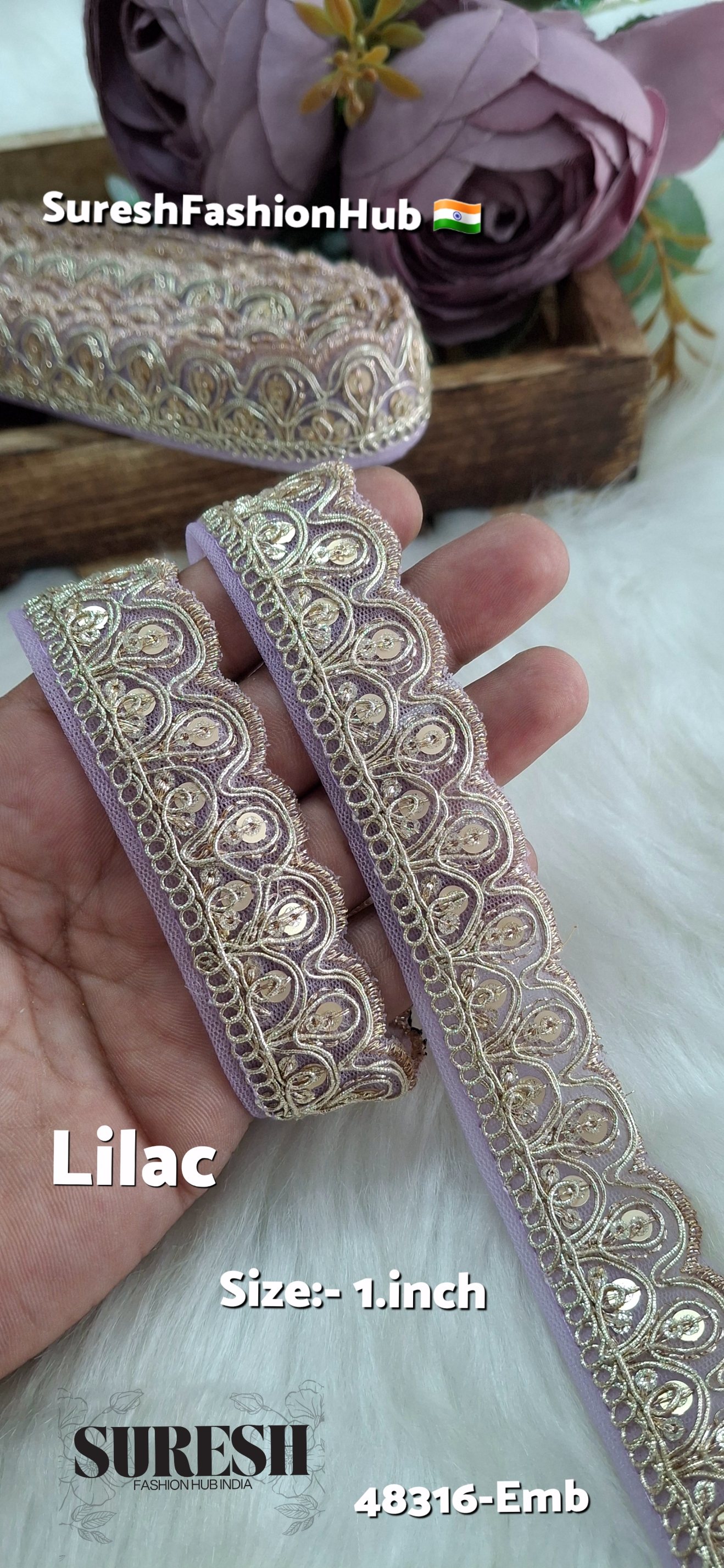 Lilac Pearl Dori One Side Scallop Embroidery Lace