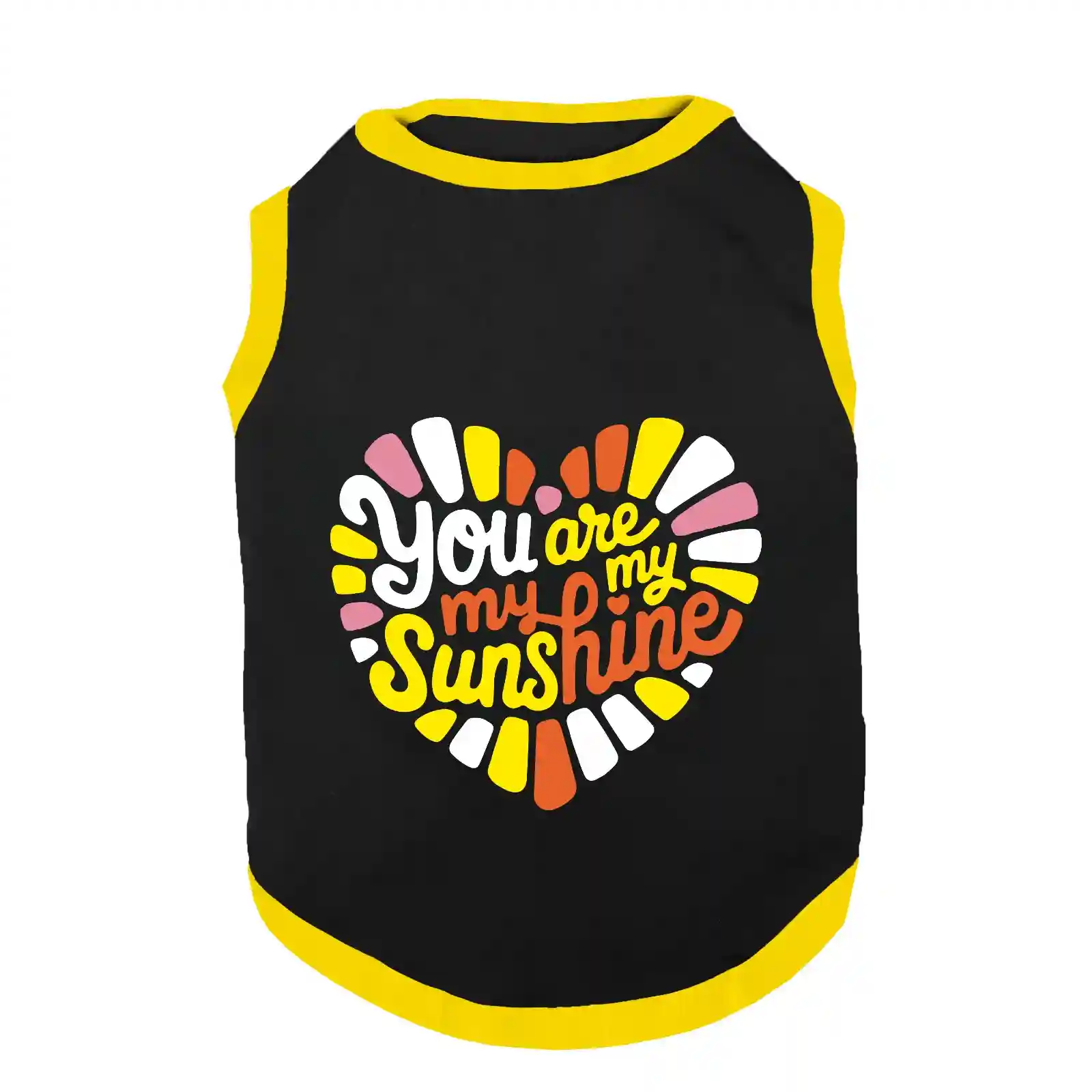 PawsIndia Ribbed Sleeves Printed Dog T-Shirt - You Are My Sunshine (Black)