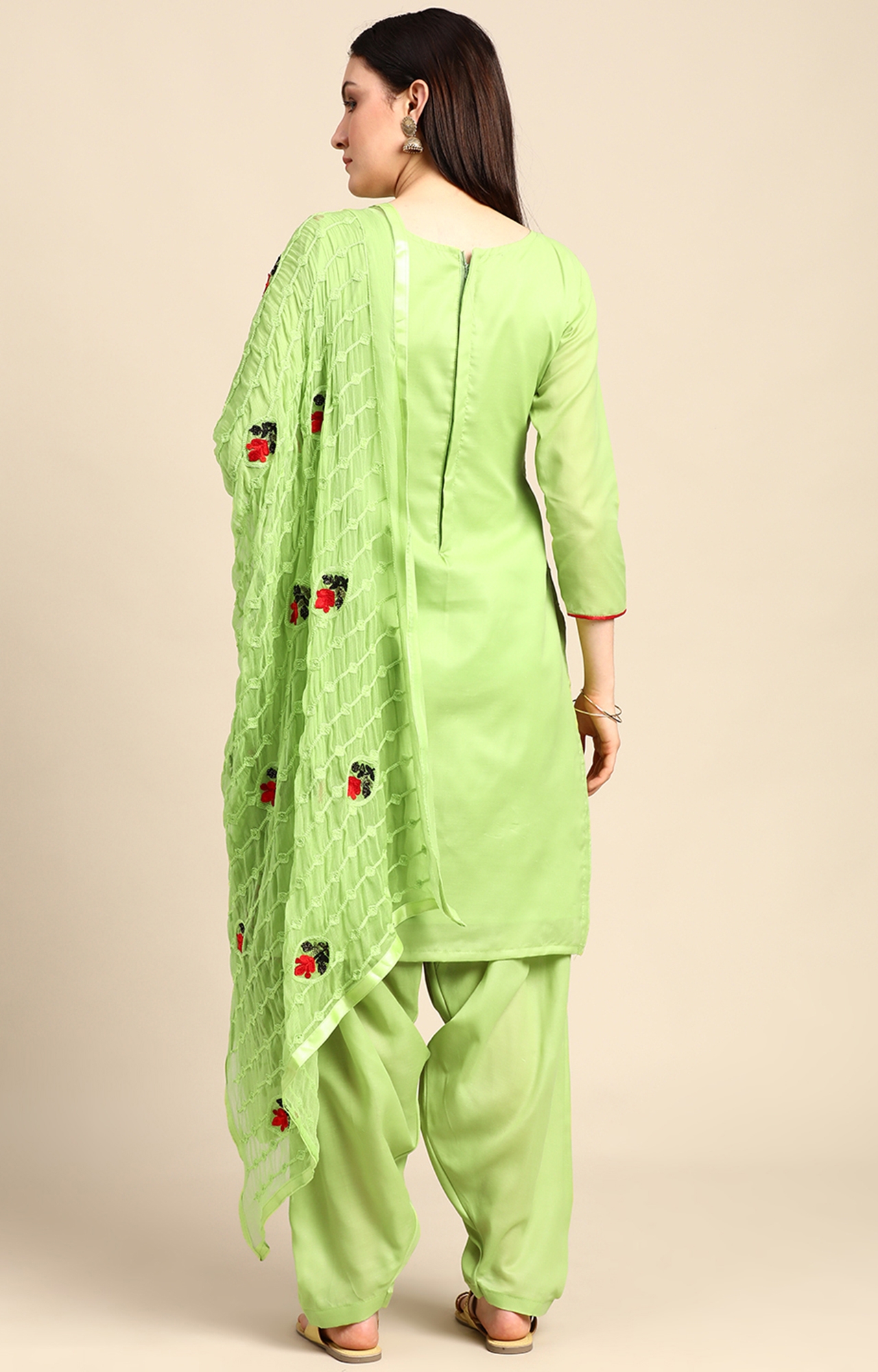 SHAILY RETAILS | Shaily Women Perrot Green Color Cotton Embroidered With Pearl Unstitched Dress Material-VF_BJP_PAGRN_DM 4