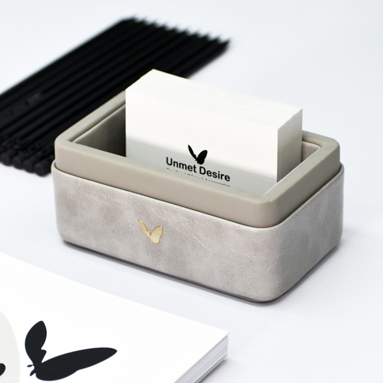 Visiting Card Holder for Desk | Faux Leather | Rectangular | Moderno | Grey